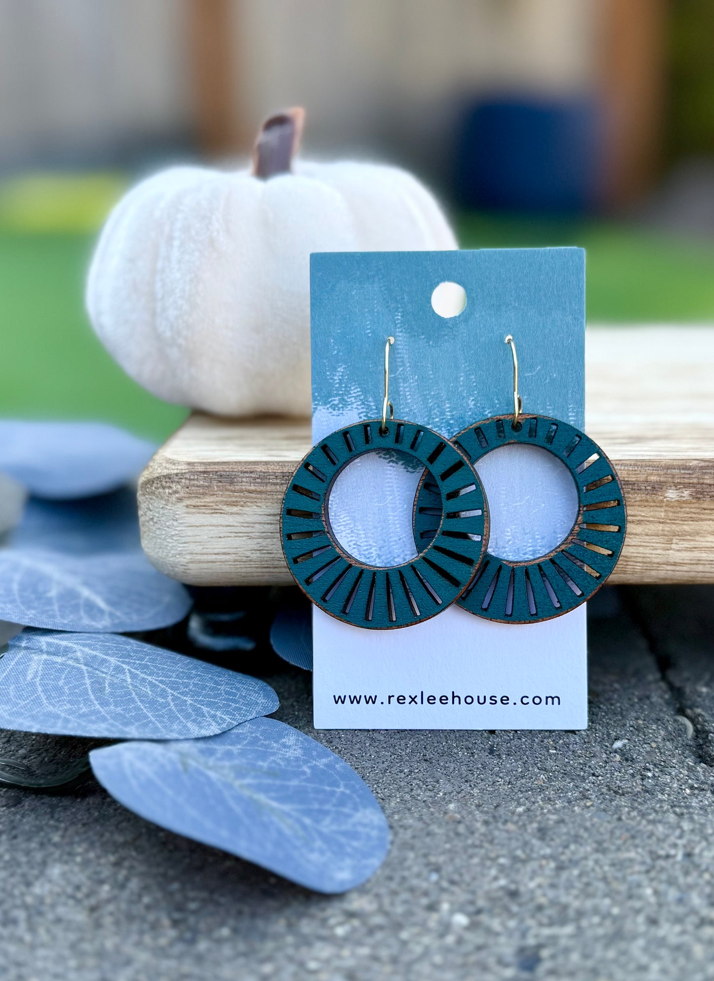 Cut Out Os Dark Peacock Blue - Painted Wood Earrings