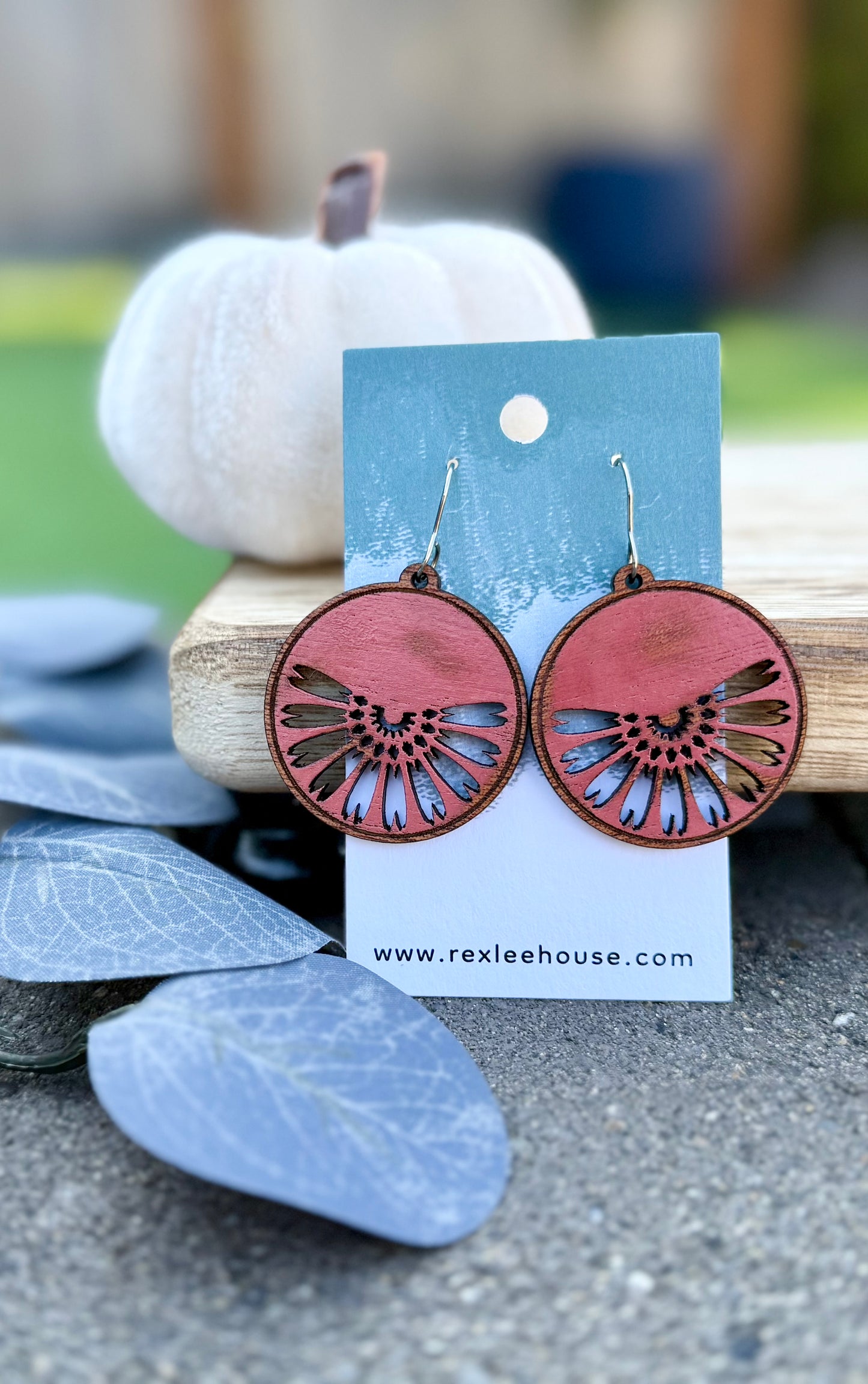 Pink Sunrise Sunflowers - Painted Wood Earrings