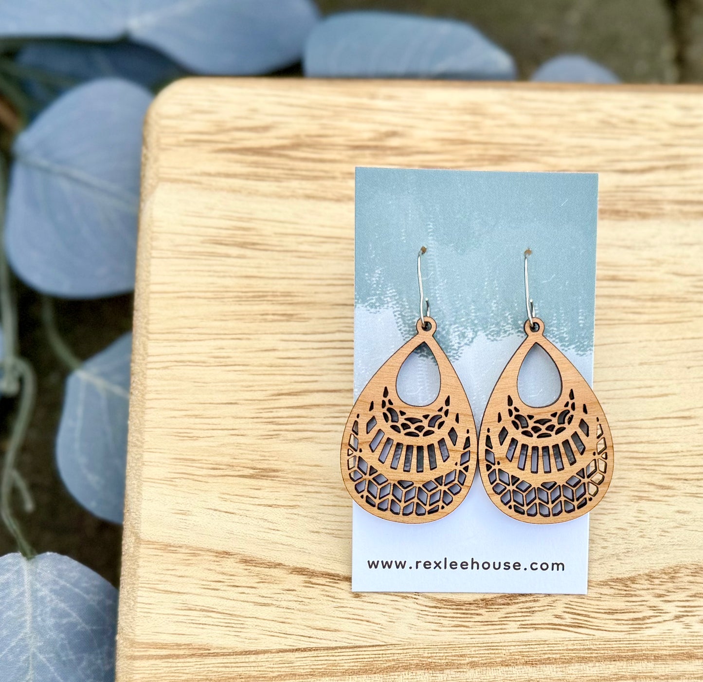 Cherry Wood Teardrop Cutout Earrings