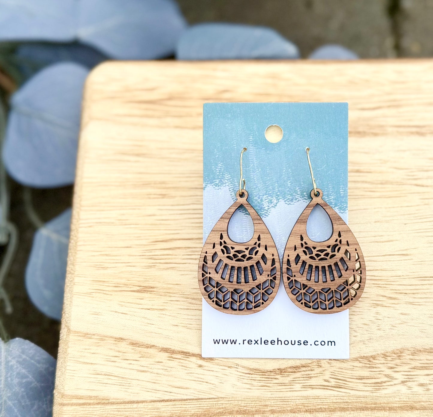 Walnut Wood Teardrop Cutout Earrings