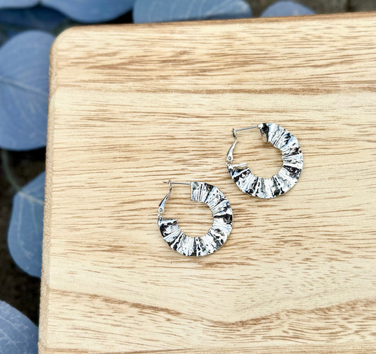 Silver Crinkle Hoops
