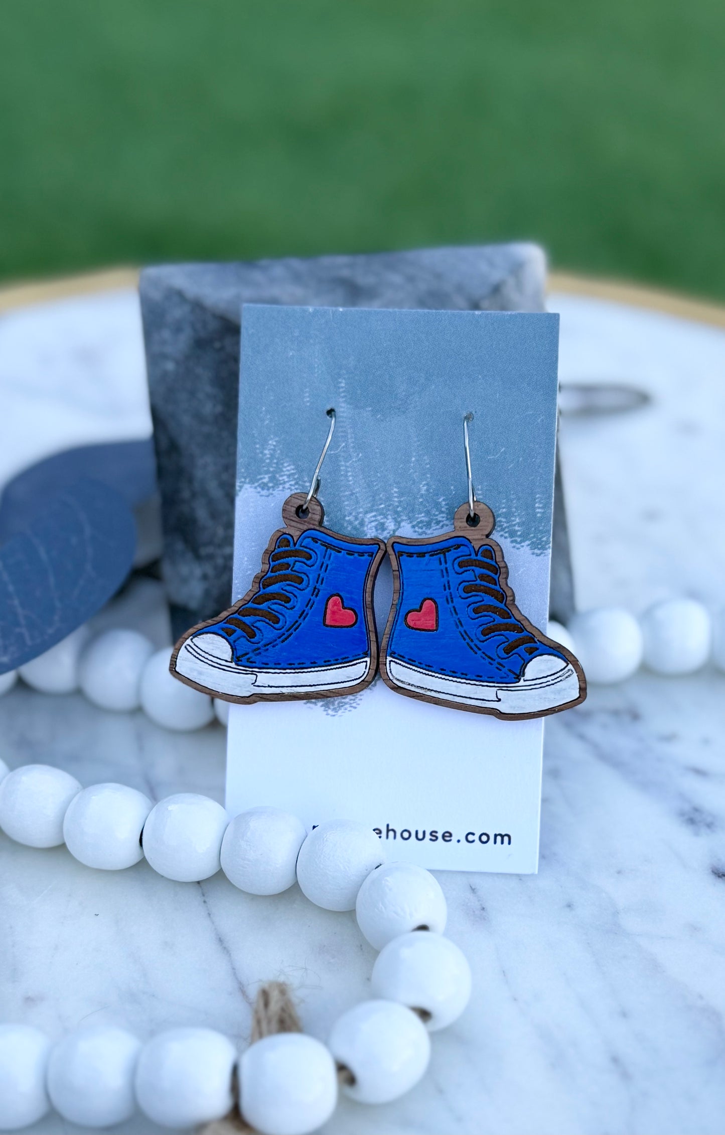Heart Chucks - Painted Walnut Wood Earrings