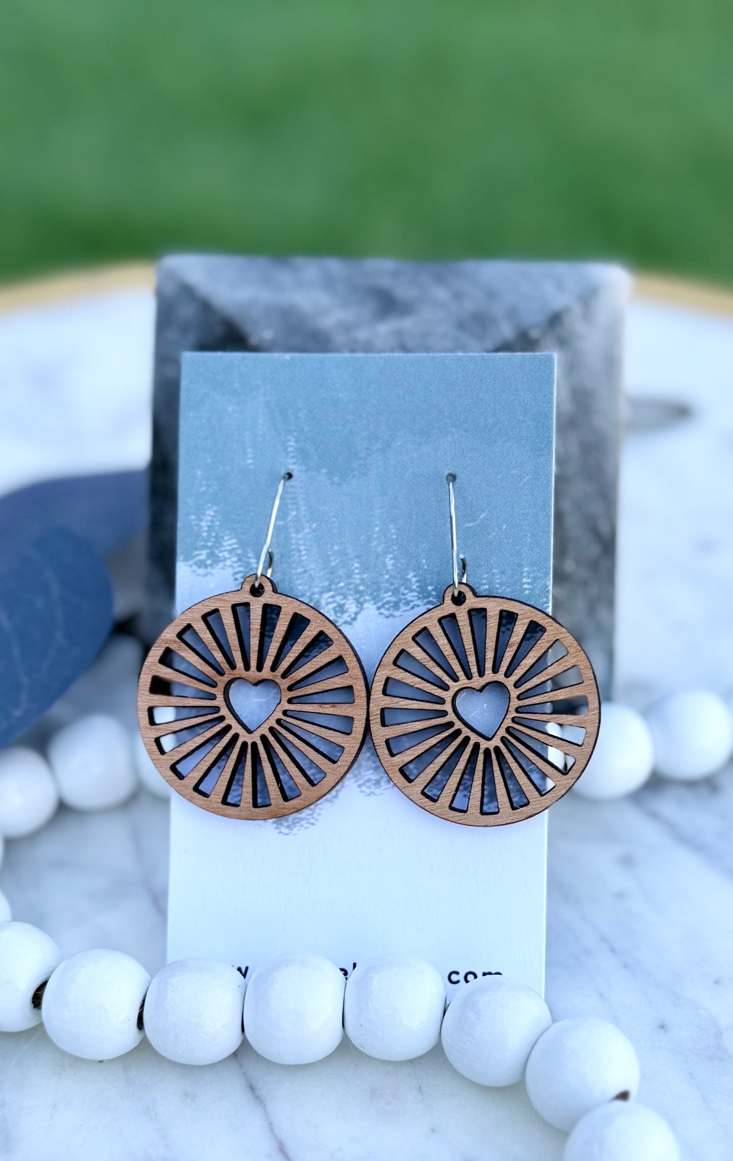 Heart Burst - Cherry Wood Earrings