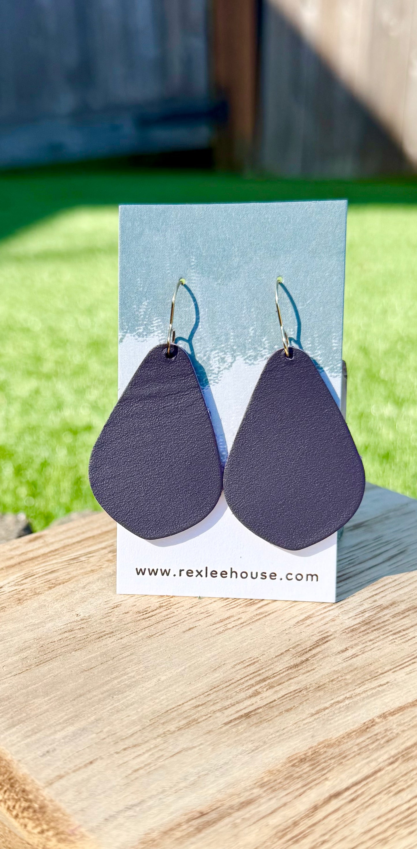 Eggplant Purple Teardrop - Leather Earrings