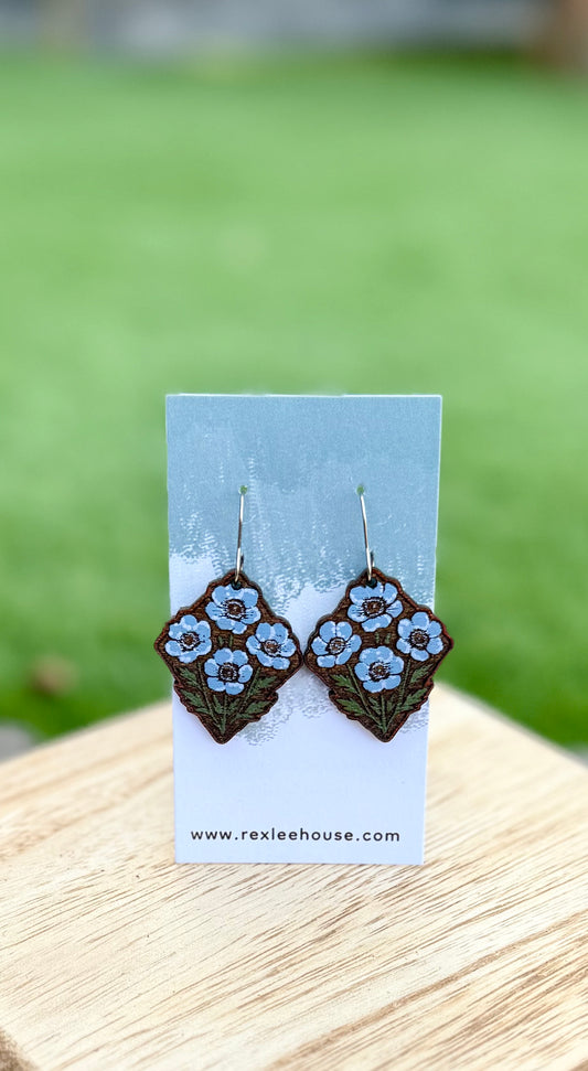 Blue Bouquet - Painted Wood Earrings