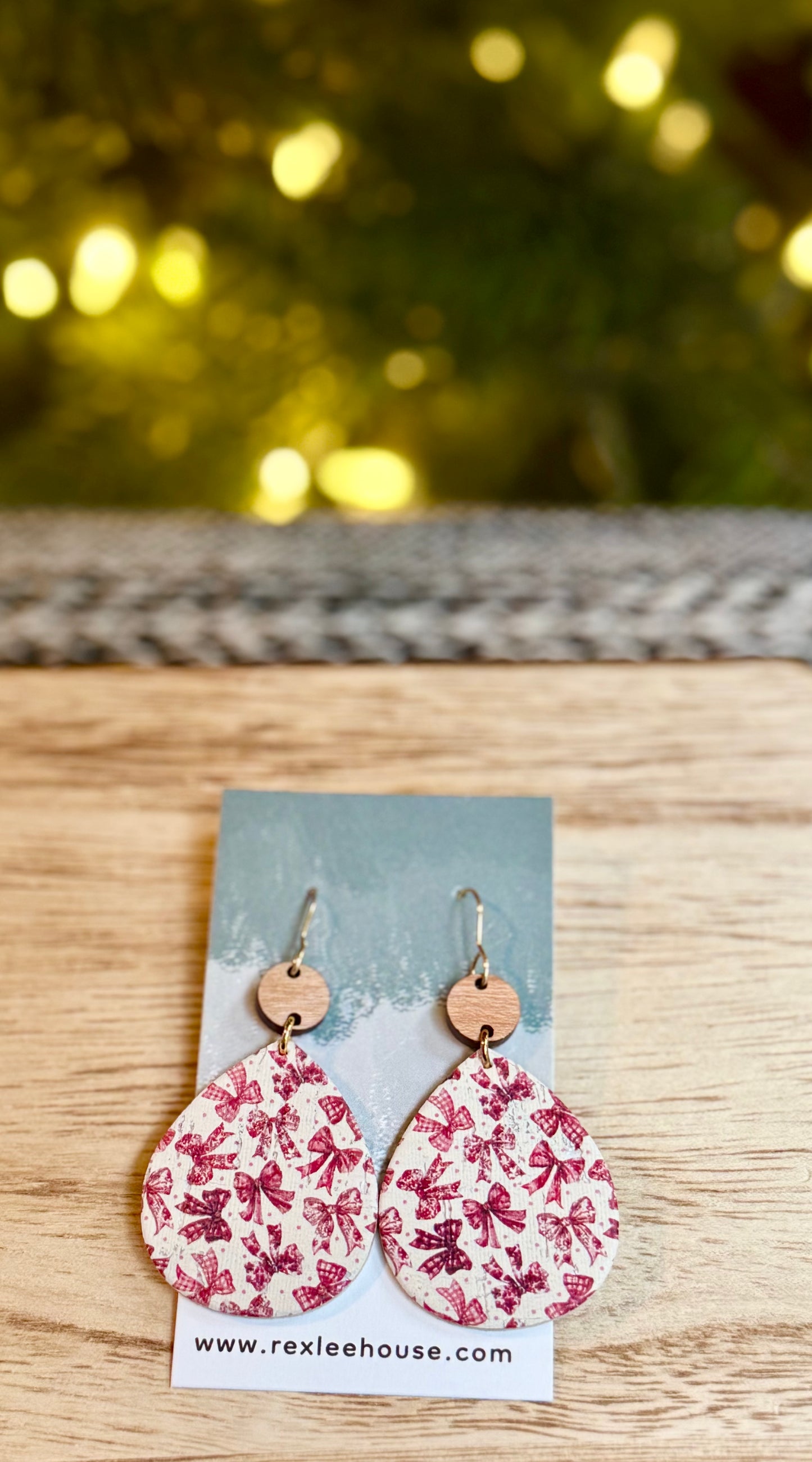 Red Bows - Teardrop Leather Earrings