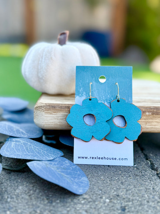 Hippy Flowers Blue - Painted Wood Earrings