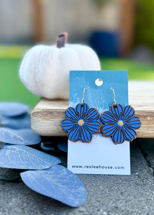 Purple Modern Florals - Painted Wood Earrings