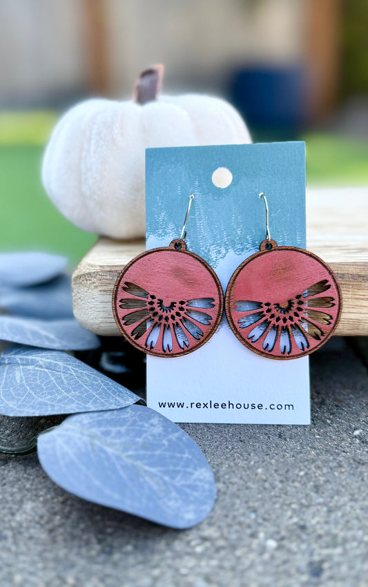 Pink Sunrise Sunflowers - Painted Wood Earrings