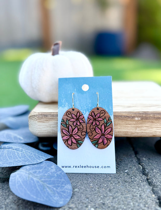 Floral Whimsy - Painted Wood Earrings