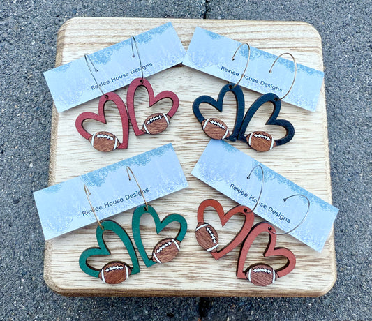 Football Love - Painted Wood Earrings
