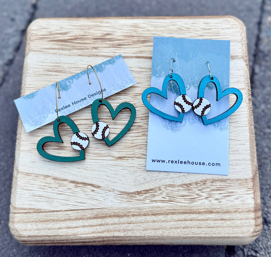Baseball Love - Painted Wood Earrings