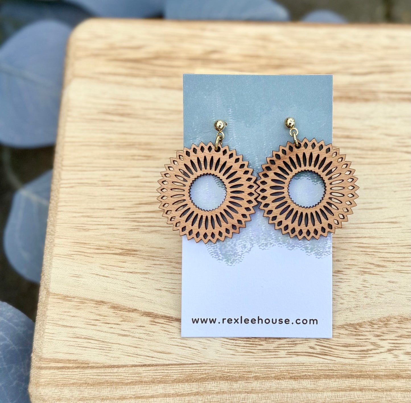 Cherry Wood Sunburst Stud Earrings