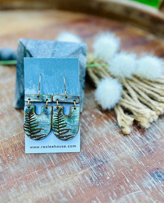 Marbled Ferns - Painted Wood Earrings