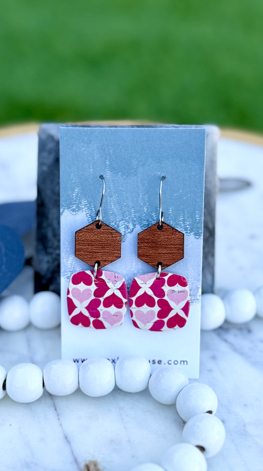 Petite Sweetheart  - Leather and Wood Earrings