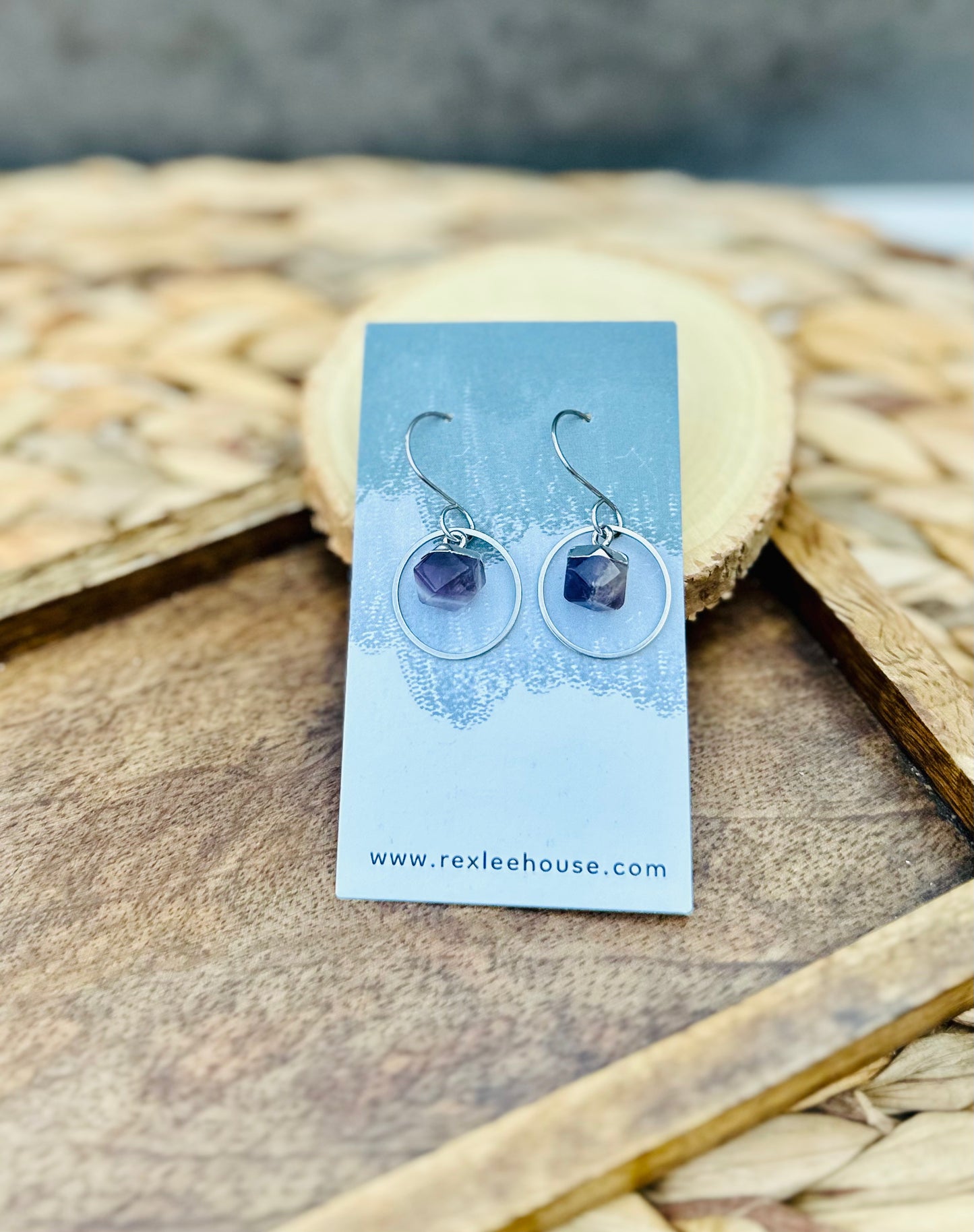 Silver Amethyst Stone Hoops