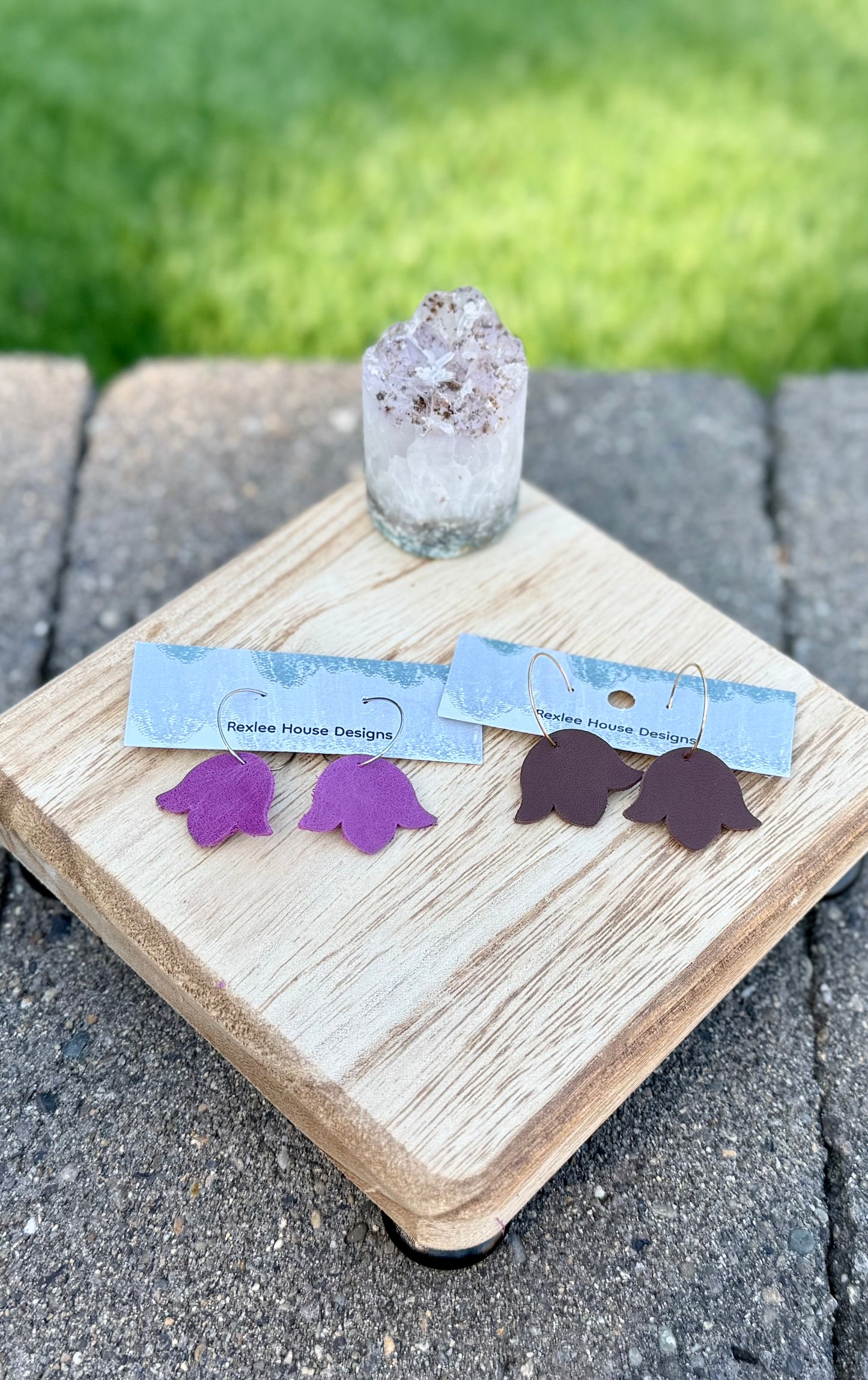 Petite Bell Flower PURPLE - Leather Earrings