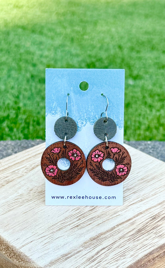 Fall Floral - Painted Wood Earrings