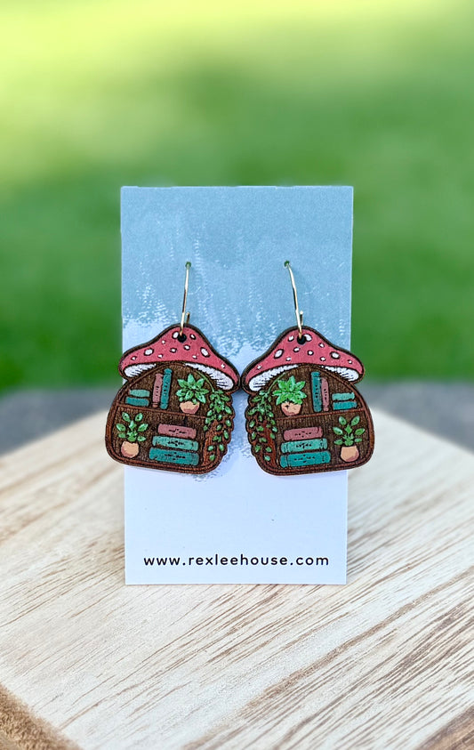 Fairytale Bookshelf - Painted Wood Earrings