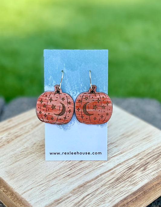 Moon Pumpkins - Painted Wood Earrings