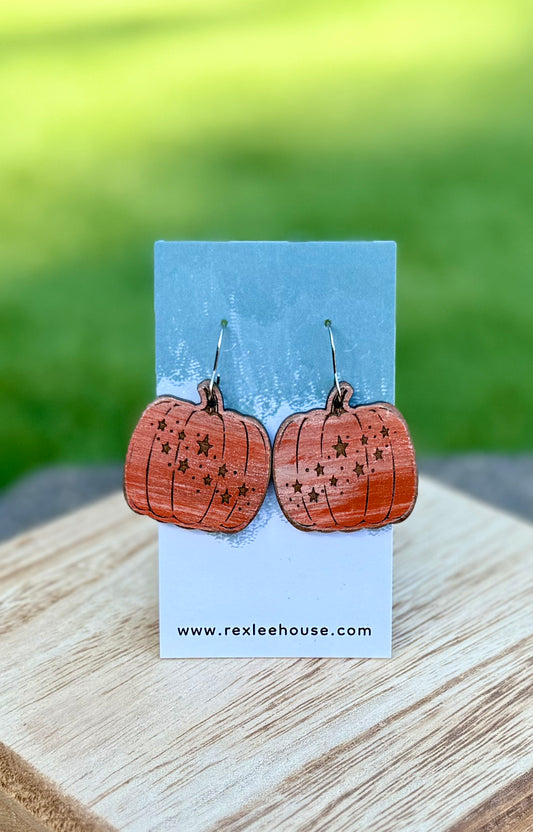 Star Pumpkins - Painted Wood Earrings