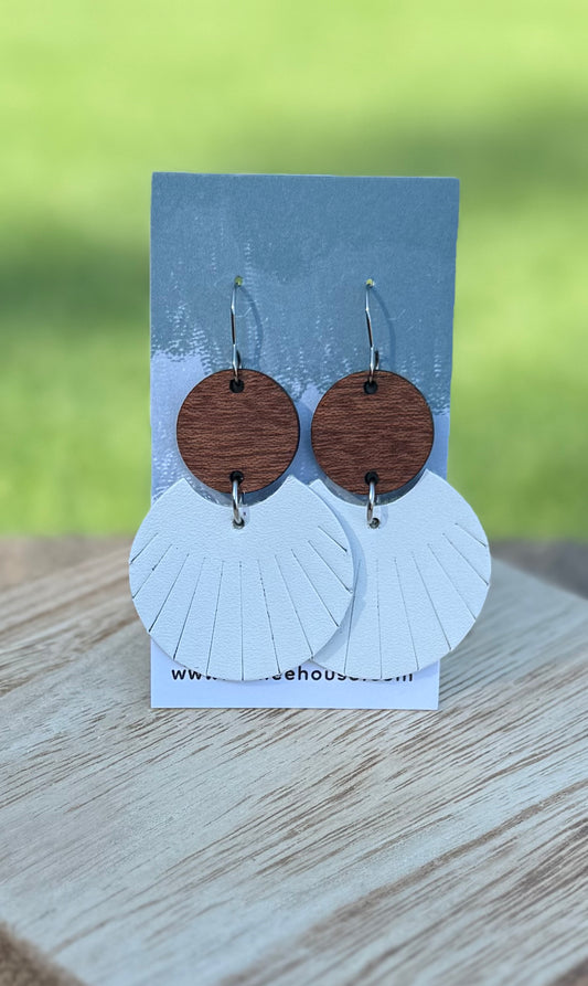 White Boho Fans - Leather Earrings