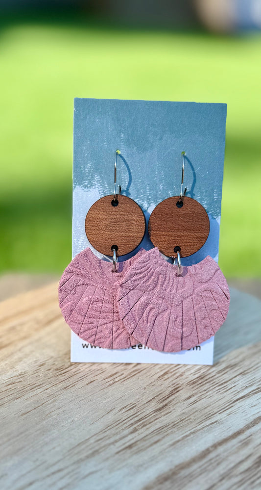Pink Boho Fans - Leather Earrings