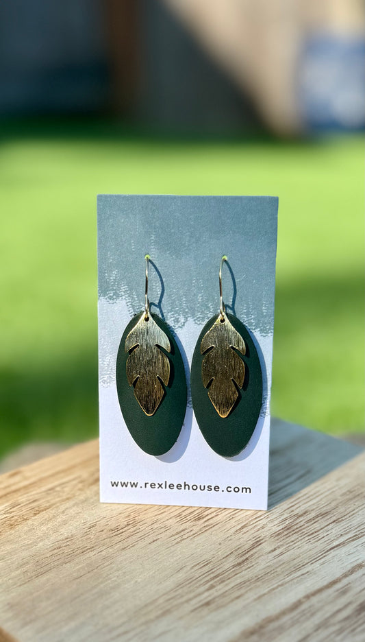 Emerald & Gold Dangles - Leather Earrings