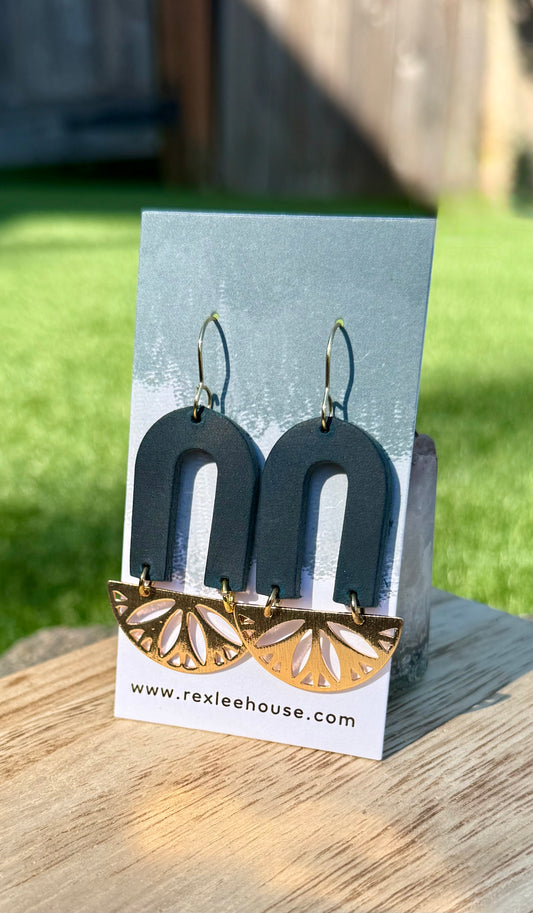 Peacock & Gold Arches - Leather Earrings