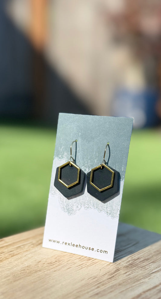 Peacock & Gold Hex - Leather Earrings