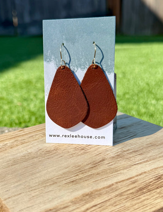 Cowboy Brown Teardrop - Leather Earrings