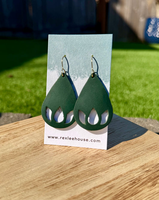 Emerald Lotus - Leather Earrings