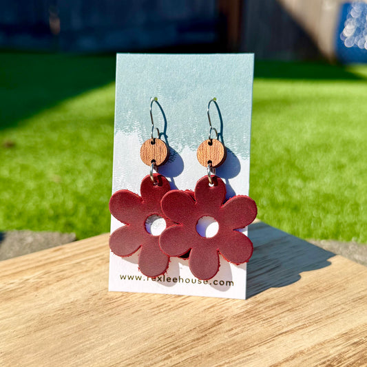 Red Daisy - Leather Earrings